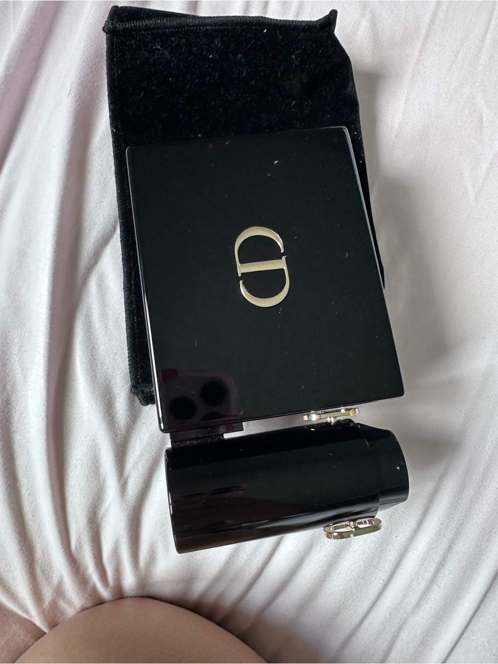 Dior Black Compact Cosmetic Case with Gold Logo